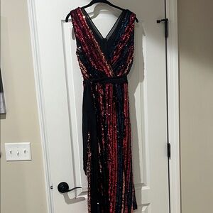 Julia Jordan Black and Red Sequin Asymmetrical Dress